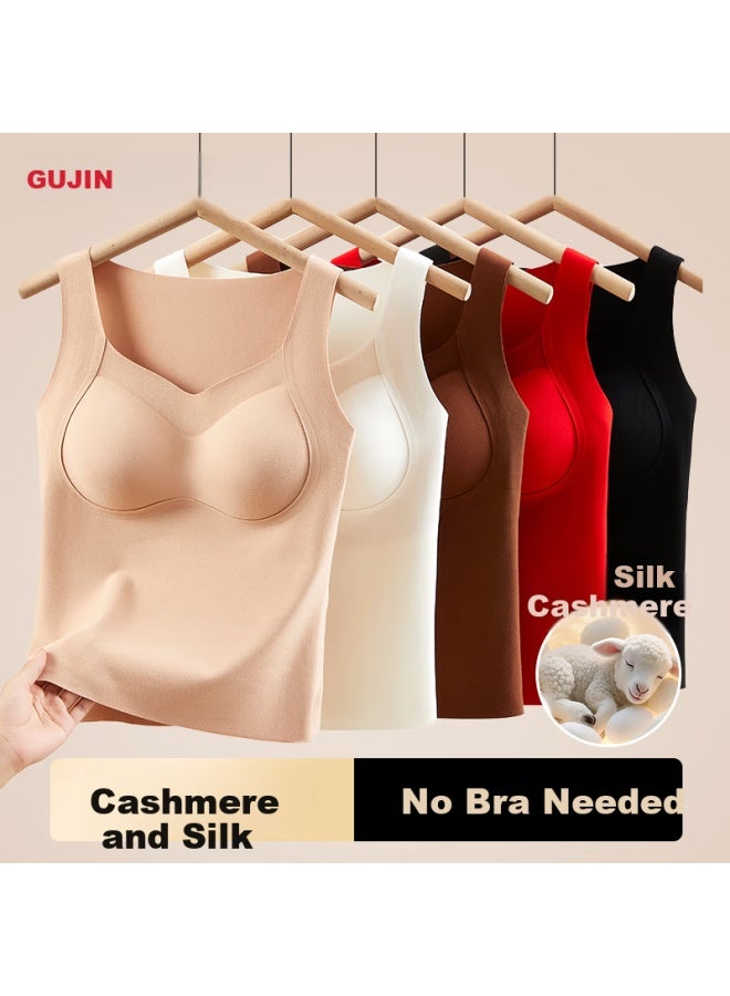 Gujin Women's Thermal Vest With Chest Pad, Seamless Cashmere Silk Autumn Winter Thermal Innerwear Top - Image 4