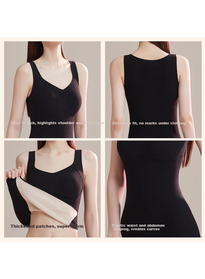 Gujin Women's Thermal Vest With Chest Pad, Seamless Cashmere Silk Autumn Winter Thermal Innerwear Top - Image 3