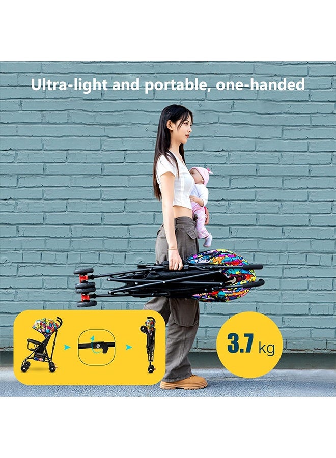 بيوينتي ممتعة وملونة عربة الطفل المحمولة ، مع UPF 50 + Canopy ، كرسي قابل للطي في يد واحدة ، عربة الراحة للأطفال الرضع 0-36 شهرًا ، خفيفة الوزن مع مظلة للسفر - Image 4