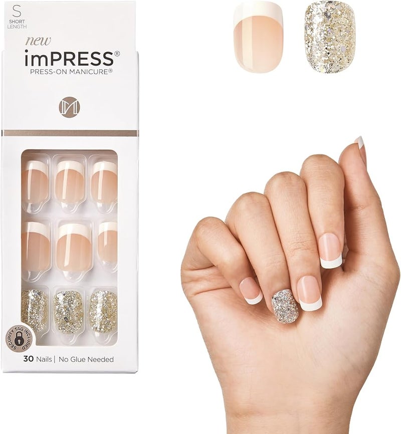 إمبريس 1٫ KISS imPRESS Press-On Manicure، مجموعة أظافر قابلة للتثبيت، تقنية PureFit، أظافر قصيرة قابلة للتثبيت، تشمل وسادة تحضير، مبرد للجلد المحيط بالظفر، و30 ظفرًا صناعيًا. - Image 1