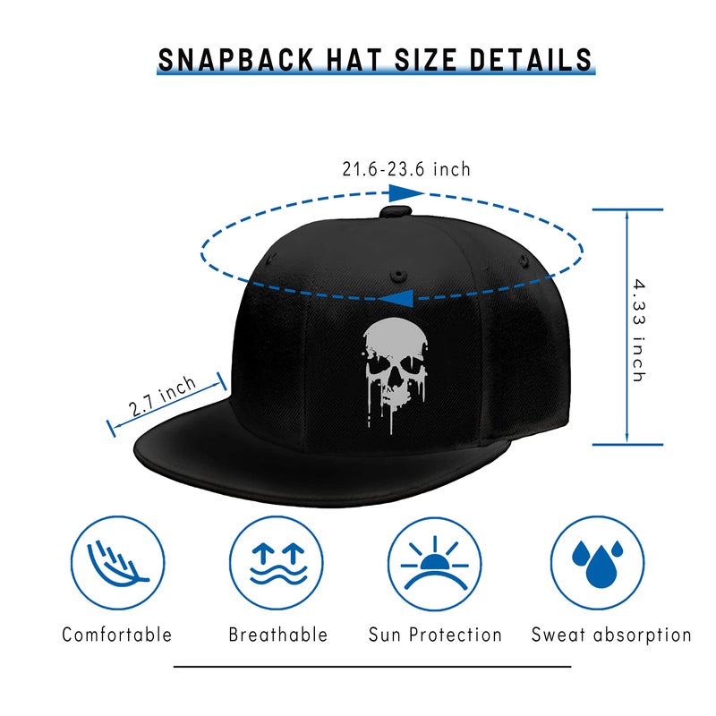 Tijeyi Horror Skull Hat Reaper Grim Snapback Hat for Men Women Black Adjustable Classic Adult Baseball Cap Trucker Dad Hat Flat Bill Hip Hop Cap for Men - Image 2
