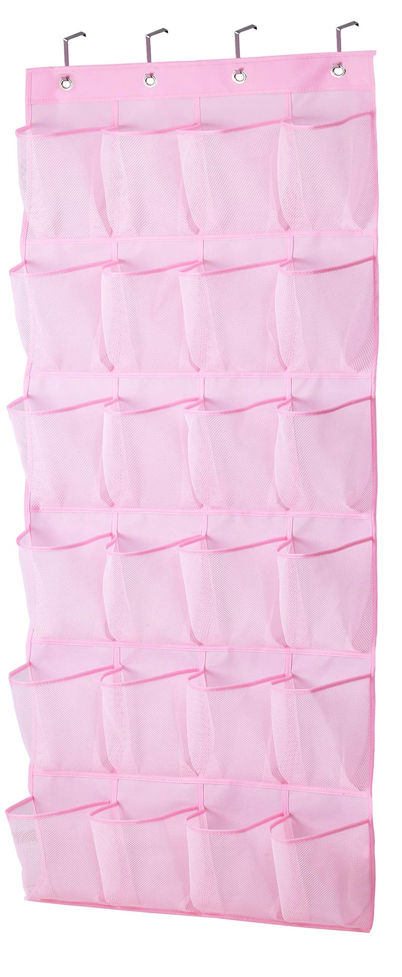 MISSLO Kids Shoe Organizer Pink Room Decor for Bedroom Door Hanging Baby Closet Storage Over The Rack Breathable 24 Large Mesh Pockets for Toddler Girl