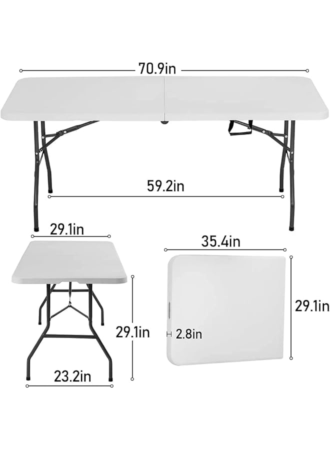 FDW Folding Half Portable Foldable Table for Parties Backyard Events (White 6 FT 70 * 29) (White 6 FT) - Image 3
