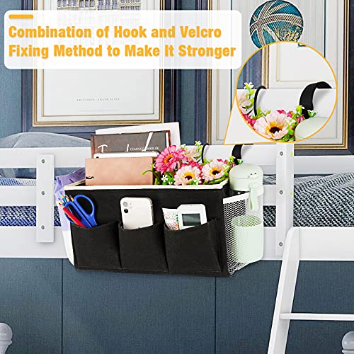 Lilithye Bedside Caddy Bedside Organizer Bedside Storage Caddy with Fixed Straps and Water Bottle Holder for Home College Dorm Bunk Bed Hospital Bed Crib Bed Rails (Black) - Image 2