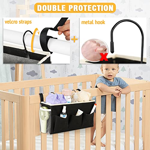 Lilithye Bedside Caddy Bedside Organizer Bedside Storage Caddy with Fixed Straps and Water Bottle Holder for Home College Dorm Bunk Bed Hospital Bed Crib Bed Rails (Black) - Image 4