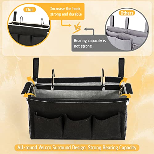 Lilithye Bedside Caddy Bedside Organizer Bedside Storage Caddy with Fixed Straps and Water Bottle Holder for Home College Dorm Bunk Bed Hospital Bed Crib Bed Rails (Black) - Image 5