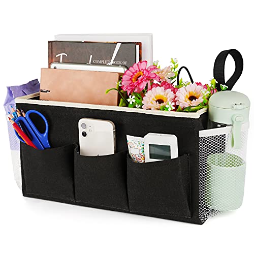 Lilithye Bedside Caddy Bedside Organizer Bedside Storage Caddy with Fixed Straps and Water Bottle Holder for Home College Dorm Bunk Bed Hospital Bed Crib Bed Rails (Black) - Image 1