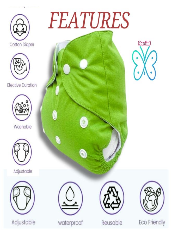 RENIAL Reusable Cloth Diapers for Babies - Pack of 2 | Adjustable Snap Closure | Eco-Friendly & Washable | Soft Inner Lining | Green - Image 5