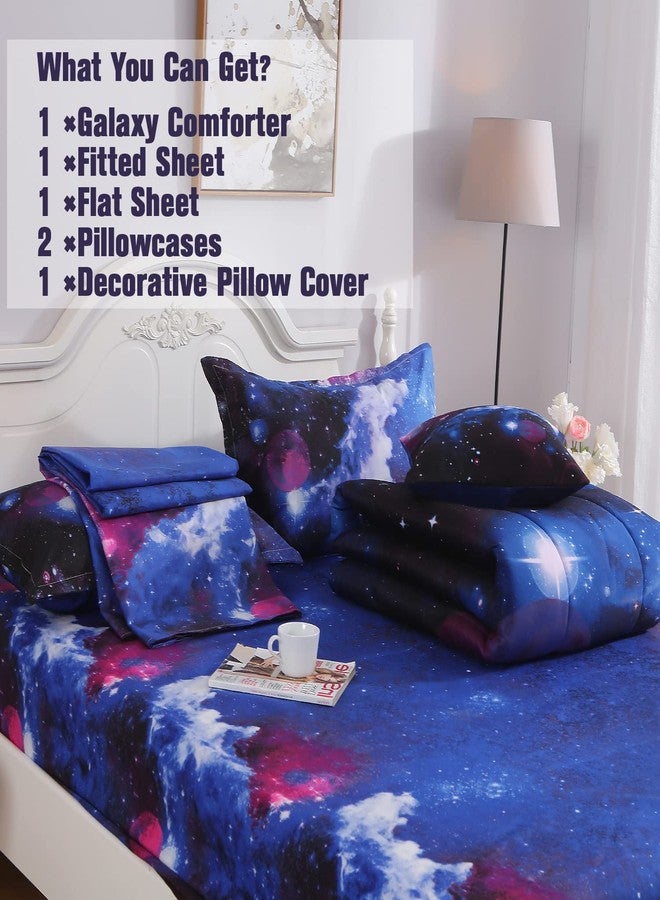 Keyroal 6Pcs Galaxy Comforter Set with Sheets for Kids Boys Girls Teens, Outer Space Themed Bed in a Bag Twin Size, Dark Blue 3D Printed Bedroom Decor Bedding Set - Image 4