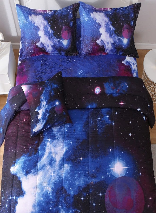 Keyroal 6Pcs Galaxy Comforter Set with Sheets for Kids Boys Girls Teens, Outer Space Themed Bed in a Bag Twin Size, Dark Blue 3D Printed Bedroom Decor Bedding Set - Image 3