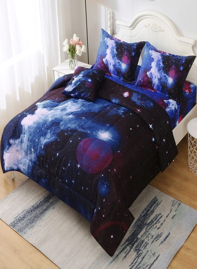 Keyroal 6Pcs Galaxy Comforter Set with Sheets for Kids Boys Girls Teens, Outer Space Themed Bed in a Bag Twin Size, Dark Blue 3D Printed Bedroom Decor Bedding Set - Image 1