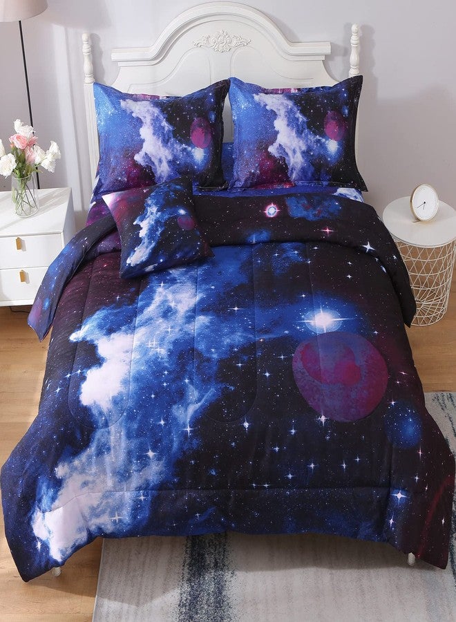 Keyroal 6Pcs Galaxy Comforter Set with Sheets for Kids Boys Girls Teens, Outer Space Themed Bed in a Bag Twin Size, Dark Blue 3D Printed Bedroom Decor Bedding Set - Image 2