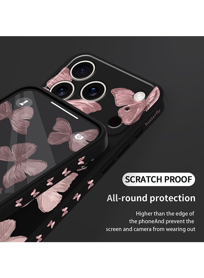 دبليو أف أف أو متوافق مع غطاء iPhone 17 Pro Max - أزهار وفراشات مانعة للانزلاق ومرنة ومقاومة للصدمات من السيليكون الناعم لهاتف iPhone 17 Pro Max - أسود/وردي - Image 3