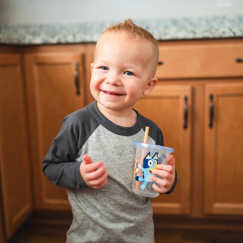 The First Years Bluey Take & Toss Toddler Straw Cups - Spill Proof Toddler Sippy Cups with Snap On Lids and Straws - Bluey Gifts and Bluey Party Supplies - 10 Oz - 10 Count - Image 2
