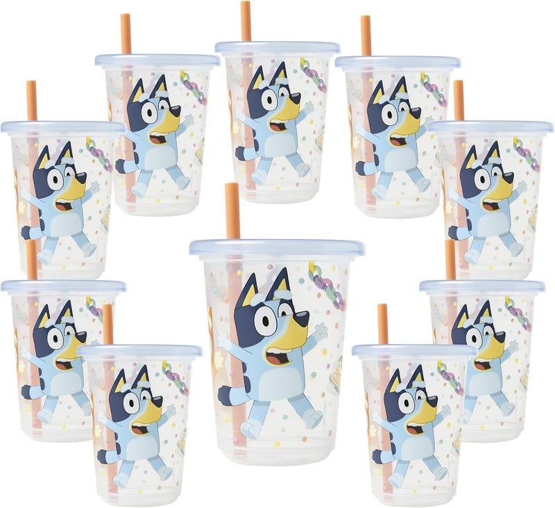 The First Years Bluey Take & Toss Toddler Straw Cups - Spill Proof Toddler Sippy Cups with Snap On Lids and Straws - Bluey Gifts and Bluey Party Supplies - 10 Oz - 10 Count - Image 1