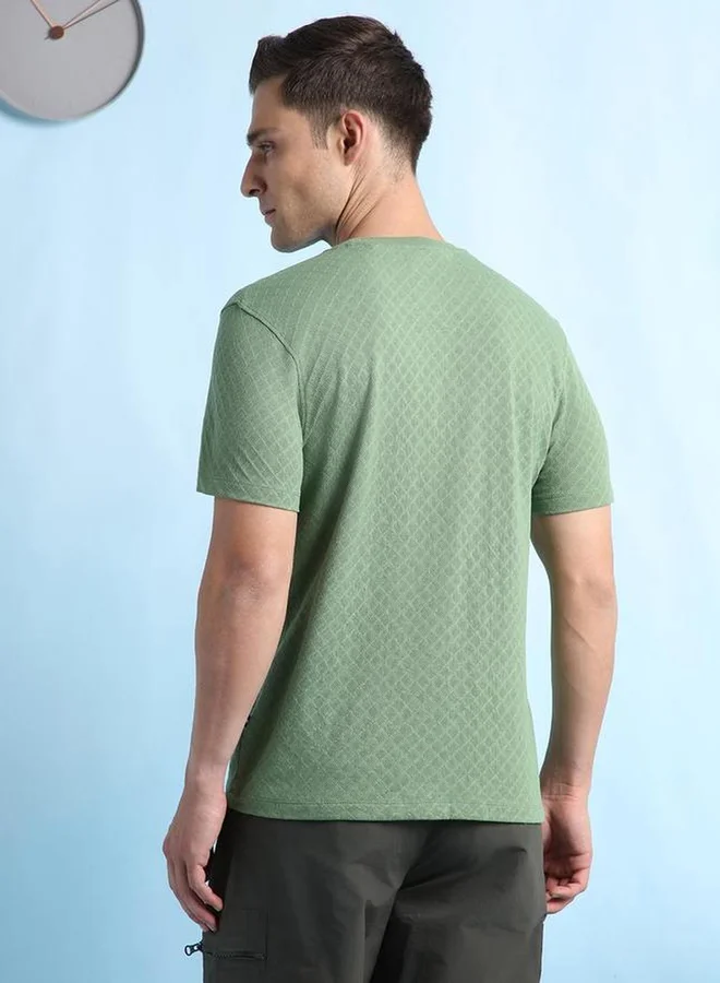 Dennis Lingo Dennis lingo Men Olive Textured Regular Fit T-Shirt