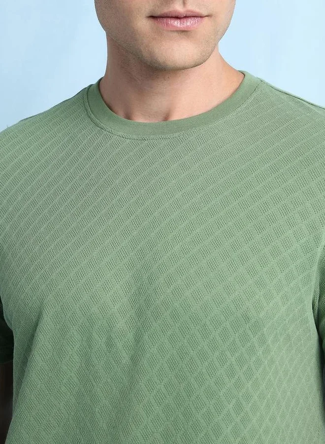 Dennis Lingo Dennis lingo Men Olive Textured Regular Fit T-Shirt