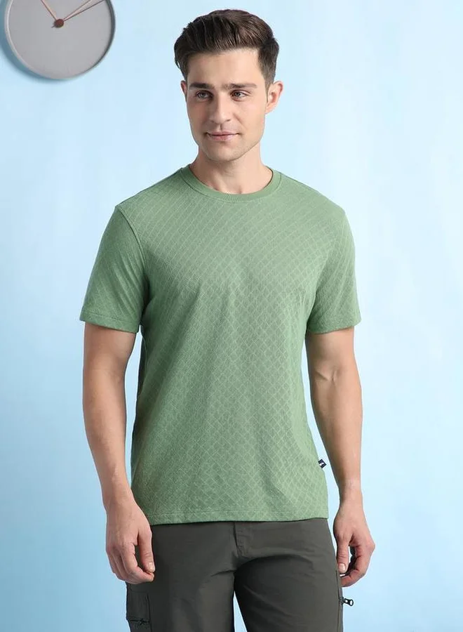 Dennis Lingo Dennis lingo Men Olive Textured Regular Fit T-Shirt