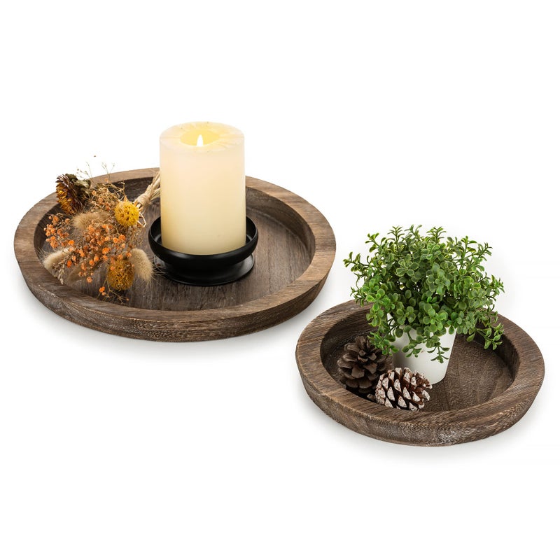 Romadedi Rustic Wooden Tray Candle Holder  Small Decorative Plate Pillar Candle Tray Wood for Farmhouse Dinning Table Kitchen Countertop Coffee Table Organizer Home Decor Wedding Centerpiece SL