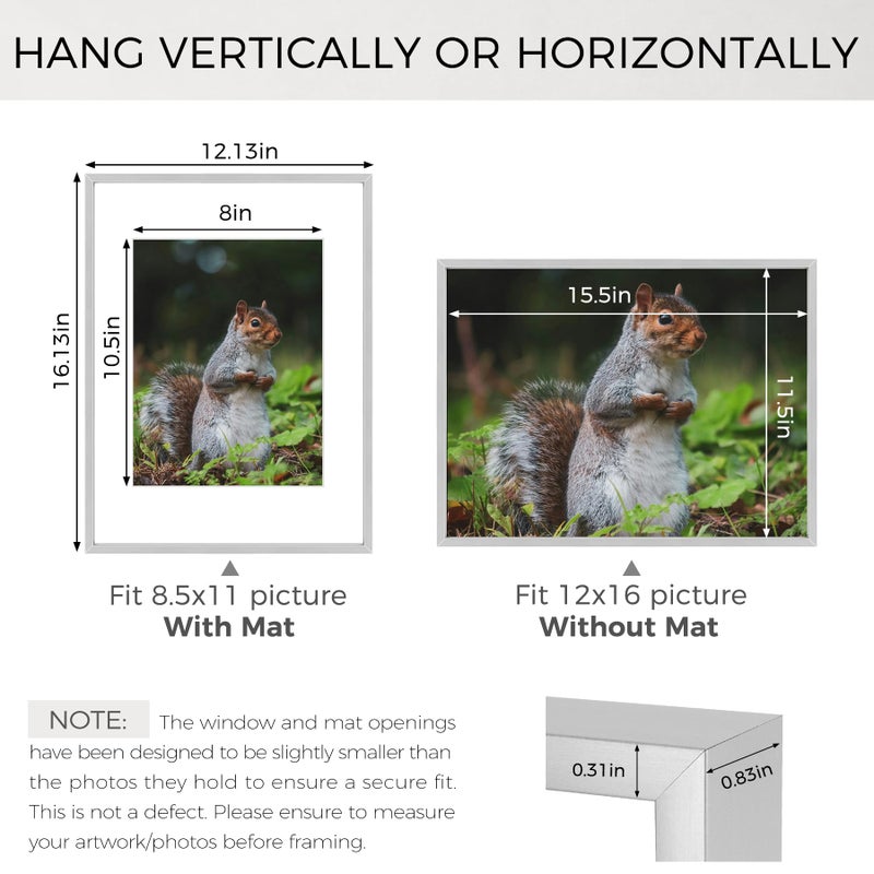 Golden State Art 12x16 Picture Frame 3 Pack - Aluminum Frames with 8.5x11 Removable Mats & Real Glass, Display 12x16 Posters or 8.5x11 Photos - Silver Gallery Wall Frames for Home Office Decor - Image 5