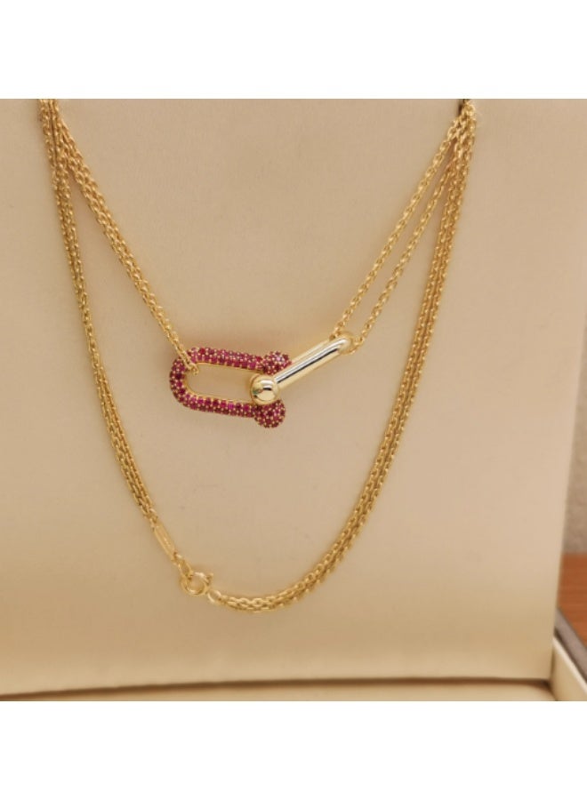 Tiffany & Co. Tiffany Hardwear 18k Gold Large Double Chain Link Ruby Women's Necklace - Image 1
