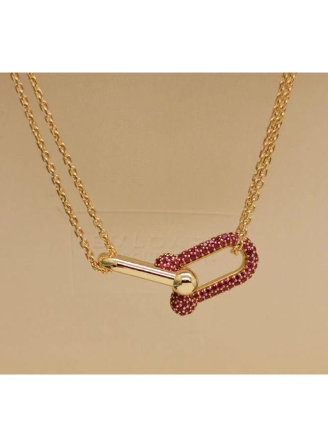 Tiffany & Co. Tiffany Hardwear 18k Gold Large Double Chain Link Ruby Women's Necklace - Image 2