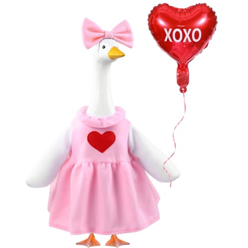 Teeanzo Valentine's Day Goose Outfit with Balloon for 23" Porch Goose Holiday Pink Red Heart Cloths Costume Valentines Party Outdoor Garden Patio Yard Lawn Art Decoration - Image 1