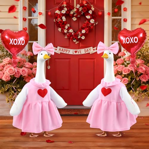 Teeanzo Valentine's Day Goose Outfit with Balloon for 23" Porch Goose Holiday Pink Red Heart Cloths Costume Valentines Party Outdoor Garden Patio Yard Lawn Art Decoration - Image 4