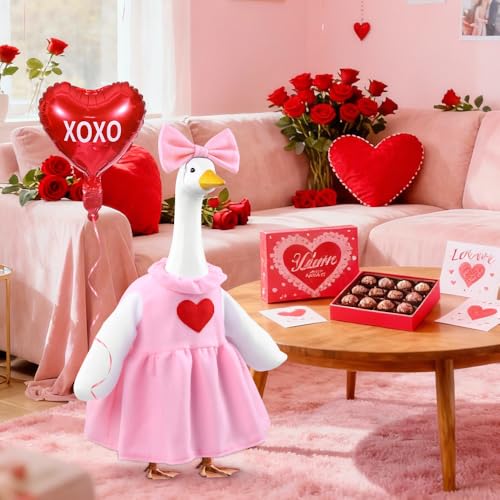 Teeanzo Valentine's Day Goose Outfit with Balloon for 23" Porch Goose Holiday Pink Red Heart Cloths Costume Valentines Party Outdoor Garden Patio Yard Lawn Art Decoration - Image 5