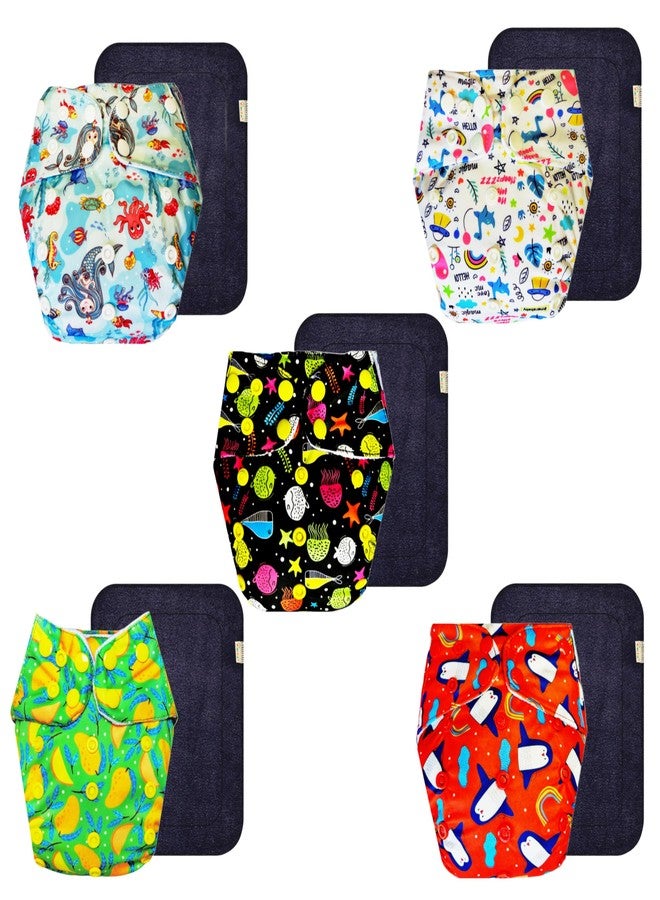 Dumbledo Premium Cloth Diaper with Black Insert (Pack of 5) | Snug Fit | 6-Layer Absorbent Pad | Easy to Clean | Perfect for Indian Summers | 3 Months - 3 Years | Unisex Baby - Image 1