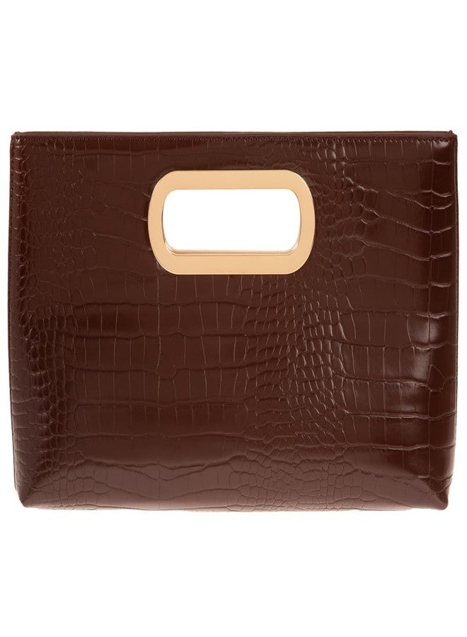 JNB Crocodile Synthetic Leather Top Handle Clutch,Brown-a - Image 1