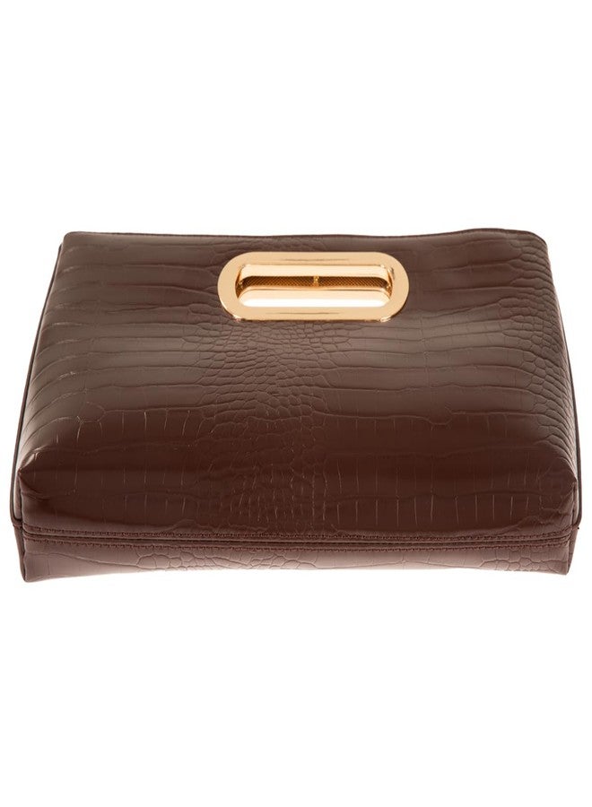 JNB Crocodile Synthetic Leather Top Handle Clutch,Brown-a - Image 4