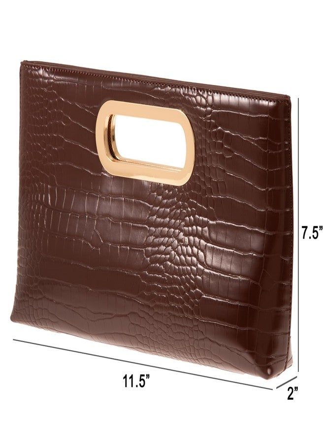 JNB Crocodile Synthetic Leather Top Handle Clutch,Brown-a - Image 2