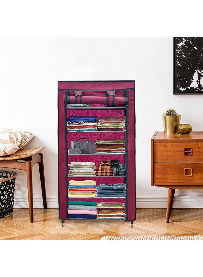 ROBMOB 6 Layer Collapsible Wardrobe Clothes Storage Rack Quick Wardrobe Maximize Your Space with Style for Multipurpose Use, Foldable, Collapsible Fabric Organizer (Maroon, Metal) - Image 2
