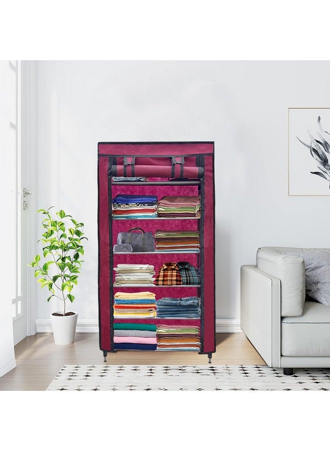 ROBMOB 6 Layer Collapsible Wardrobe Clothes Storage Rack Quick Wardrobe Maximize Your Space with Style for Multipurpose Use, Foldable, Collapsible Fabric Organizer (Maroon, Metal) - Image 1