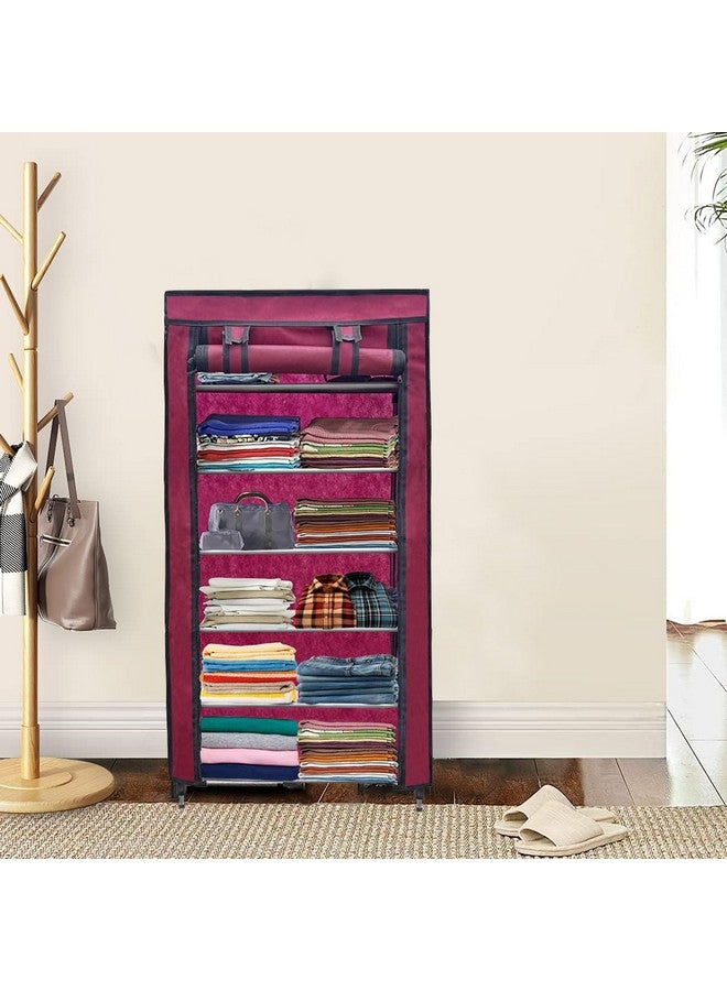 ROBMOB 6 Layer Collapsible Wardrobe Clothes Storage Rack Quick Wardrobe Maximize Your Space with Style for Multipurpose Use, Foldable, Collapsible Fabric Organizer (Maroon, Metal) - Image 4