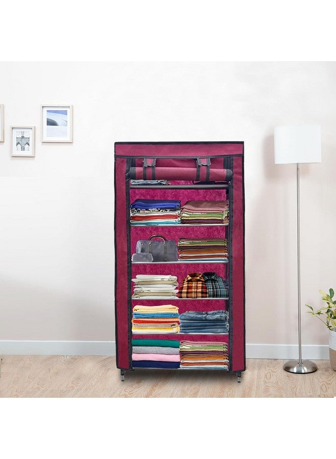 ROBMOB 6 Layer Collapsible Wardrobe Clothes Storage Rack Quick Wardrobe Maximize Your Space with Style for Multipurpose Use, Foldable, Collapsible Fabric Organizer (Maroon, Metal) - Image 3