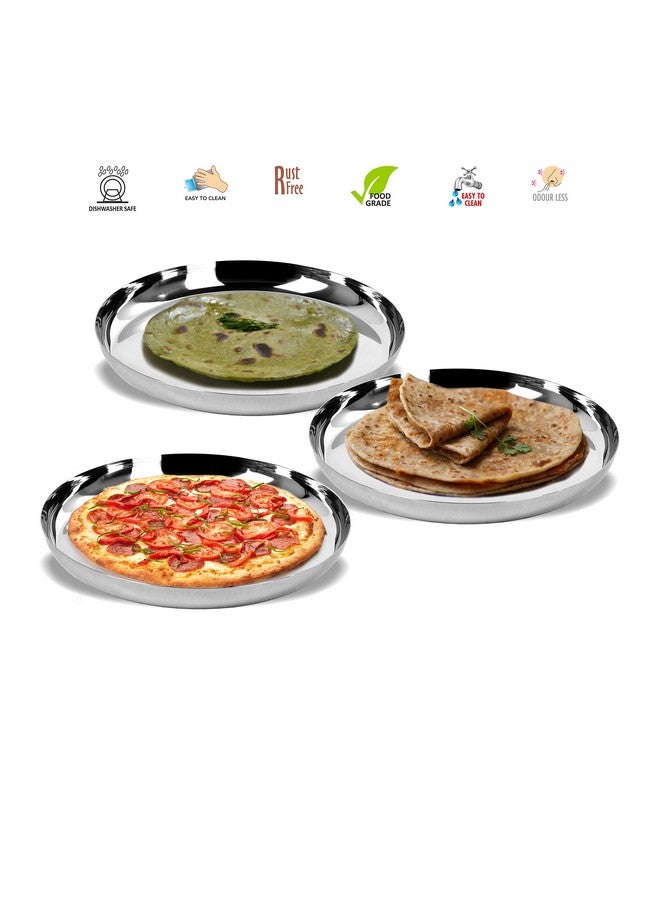Sumeet Stainless Steel Plates - Set Of 3, Silver - Image 2