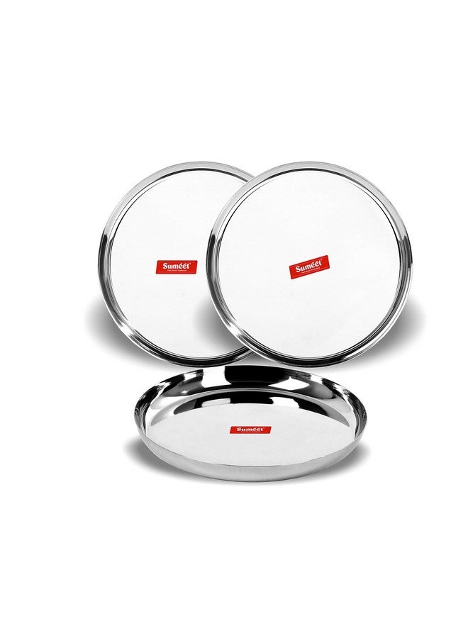 Sumeet Stainless Steel Plates - Set Of 3, Silver - Image 1