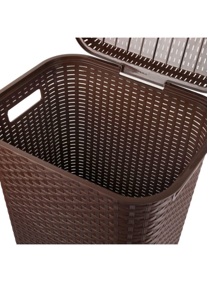 Laundry Basket, Plastic Woven Design, 70 Litres Capacity, With Comfortable Handles and Lid, Laundry hamper, Clothes storage basket, Assorted colors - Image 2