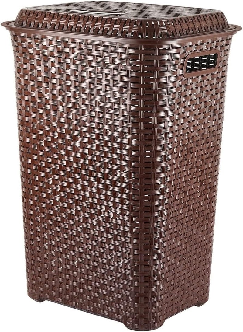 Laundry Basket, Plastic Woven Design, 70 Litres Capacity, With Comfortable Handles and Lid, Laundry hamper, Clothes storage basket, Assorted colors - Image 4