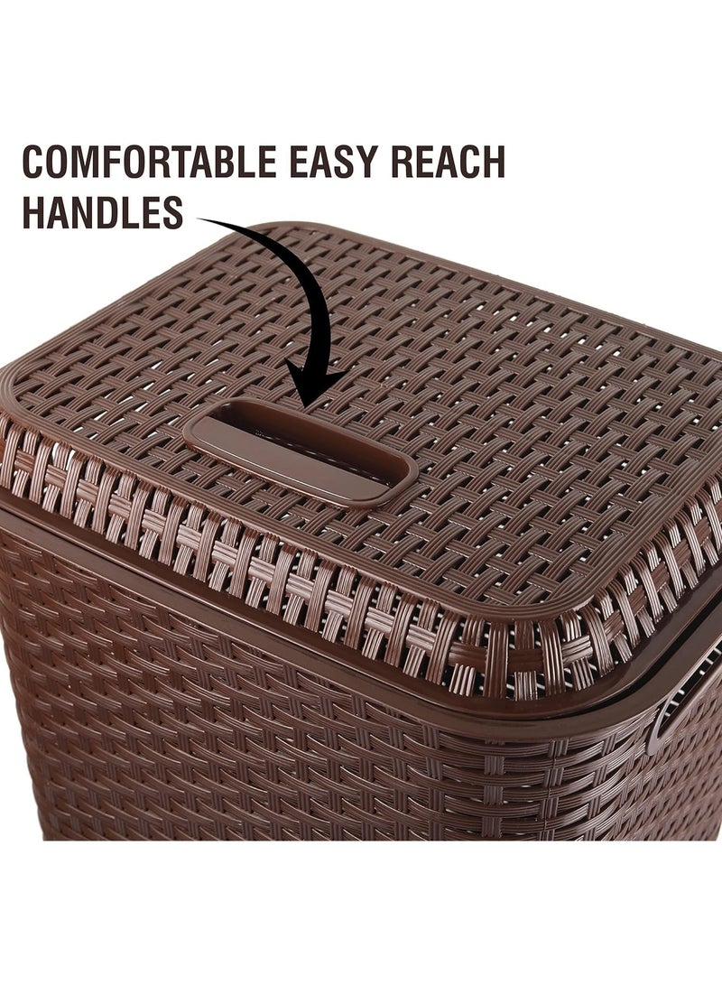 Laundry Basket, Plastic Woven Design, 70 Litres Capacity, With Comfortable Handles and Lid, Laundry hamper, Clothes storage basket, Assorted colors - Image 5