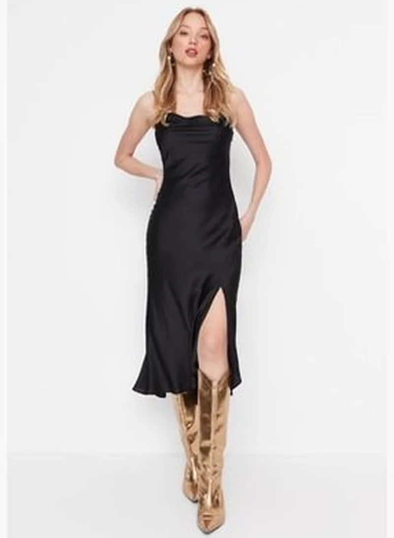 trendyol satin dress Trendyol Curve Black Satin Woven Plus Size Dress Tbbaw26Ah00083- Trendyol