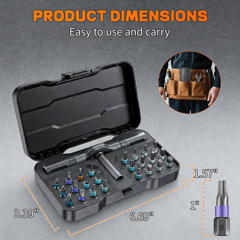 JUSTHERE 24 in 1 Magnetic Screwdriver Set, DIY Ratchet Screwdriver Set with Detachable Handle, Portable Compact Repair Tool Kit for Furniture Laptop Electronicsv Bicycle - Image 5