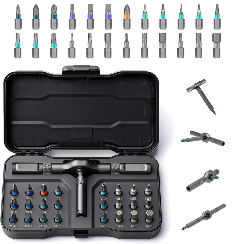 JUSTHERE 24 in 1 Magnetic Screwdriver Set, DIY Ratchet Screwdriver Set with Detachable Handle, Portable Compact Repair Tool Kit for Furniture Laptop Electronicsv Bicycle - Image 1