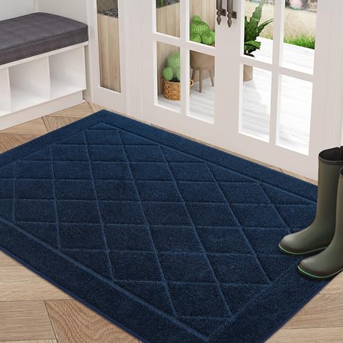BEQHAUSE Dirt Trapper Door Mat 32 x 48 Doormat NonSlip Entryway Rugs Washable Dog Door Mat Stain Resistant and Absorbent Welcome Floor Mat for Front Back Door Muddy Wet Shoes  Paws Navy Blue