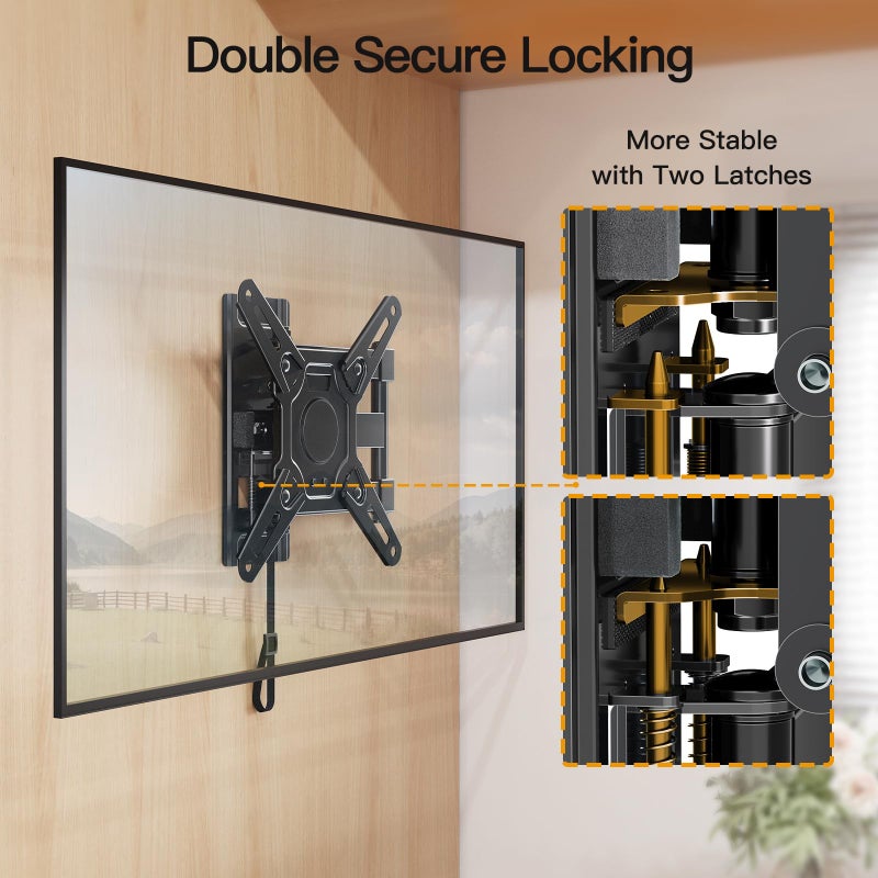 ELIVED RV TV Mount for Camper, Lockable RV TV Wall Mount for Most 13-43 Inch TVs, Full Motion Swivel and Tilt, Patented Dual Latch Design for Trailer Motorhome Truck Boat, Max VESA 200x200mm, 33 LBS - Image 2