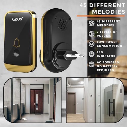 CASON - 2 Receivers Wireless Door Bell for Home Long Range/Door Bell wireless For Home/Wireless Calling Bell,Remote Bell With Socket Plug up to 1000ft Range (Black) - Image 4