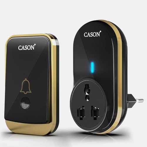 CASON - 2 Receivers Wireless Door Bell for Home Long Range/Door Bell wireless For Home/Wireless Calling Bell,Remote Bell With Socket Plug up to 1000ft Range (Black) - Image 1