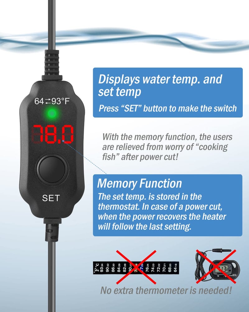 AquaMiracle Adjustable 100W Aquarium Heater Submersible Fish Tank Heater Super Short Aquarium Heater with LED Digital Display Thermostat, for Tanks 10-20 Gallons - Image 5